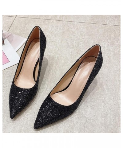 Woman Formal Pointed Toe Stiletto Pumps Dressy Mid Heels Pull-ons Ladies Office Solid Color Career Pump Shoes Black and Champ...