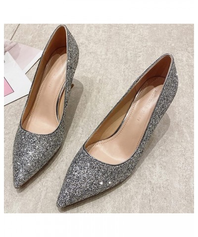 Woman Formal Pointed Toe Stiletto Pumps Dressy Mid Heels Pull-ons Ladies Office Solid Color Career Pump Shoes Black and Champ...