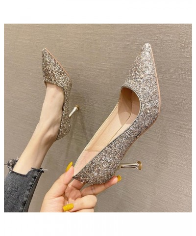 Woman Formal Pointed Toe Stiletto Pumps Dressy Mid Heels Pull-ons Ladies Office Solid Color Career Pump Shoes Black and Champ...