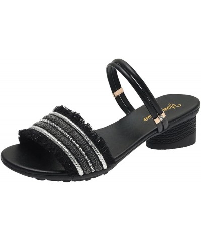 Women Sandals Open Toe Chunky Heel Ankle Strap Sandals Summer Bohemian Platform Sandal Party Dressy Shoes Black-a $20.39 Sandals