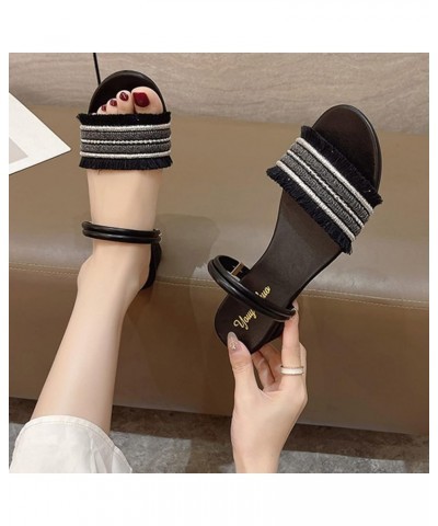 Women Sandals Open Toe Chunky Heel Ankle Strap Sandals Summer Bohemian Platform Sandal Party Dressy Shoes Black-a $20.39 Sandals