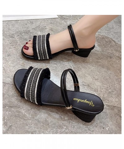 Women Sandals Open Toe Chunky Heel Ankle Strap Sandals Summer Bohemian Platform Sandal Party Dressy Shoes Black-a $20.39 Sandals