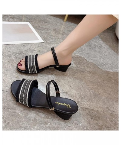 Women Sandals Open Toe Chunky Heel Ankle Strap Sandals Summer Bohemian Platform Sandal Party Dressy Shoes Black-a $20.39 Sandals