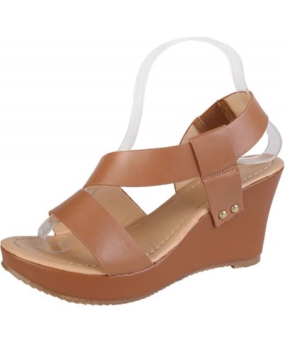 Women's Sandals Wedge Platform Sandals Gladiator Flip Flops Roman Buckle Strappy Zipper Flats Summer Sandals LS8 Brown $15.45...