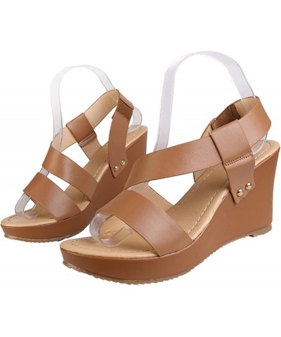 Women's Sandals Wedge Platform Sandals Gladiator Flip Flops Roman Buckle Strappy Zipper Flats Summer Sandals LS8 Brown $15.45...