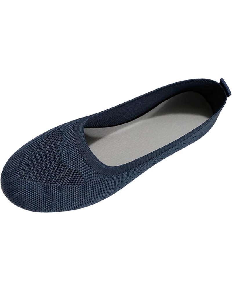 Ladies Fashion Solid Color Breathable Knitting Round Head Flat Comfortable Casual Shoes for Men Casual Navy $15.48 Fashion Sn...