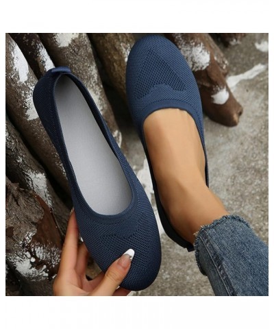 Ladies Fashion Solid Color Breathable Knitting Round Head Flat Comfortable Casual Shoes for Men Casual Navy $15.48 Fashion Sn...