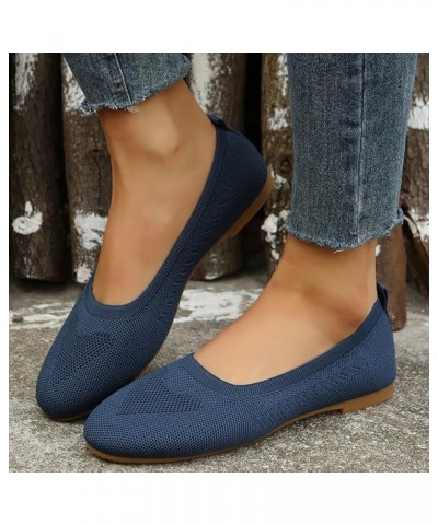 Ladies Fashion Solid Color Breathable Knitting Round Head Flat Comfortable Casual Shoes for Men Casual Navy $15.48 Fashion Sn...