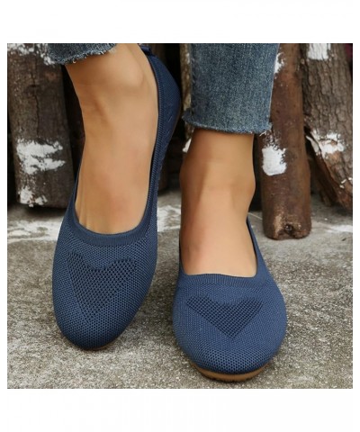 Ladies Fashion Solid Color Breathable Knitting Round Head Flat Comfortable Casual Shoes for Men Casual Navy $15.48 Fashion Sn...