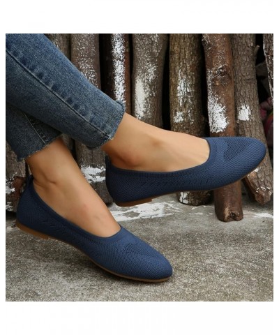 Ladies Fashion Solid Color Breathable Knitting Round Head Flat Comfortable Casual Shoes for Men Casual Navy $15.48 Fashion Sn...