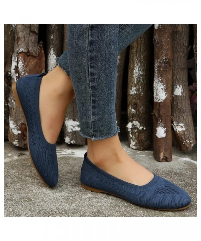 Ladies Fashion Solid Color Breathable Knitting Round Head Flat Comfortable Casual Shoes for Men Casual Navy $15.48 Fashion Sn...