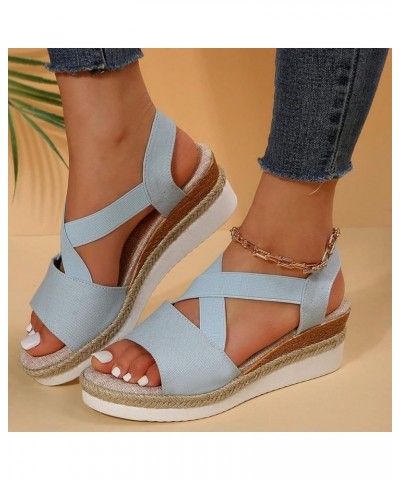 Women Ankle Strap Sparkly Rhinestone Wedge Sandal Beach Casual Boho Flat Non-Slip Flip Flops Sandal 77-ibzwp-g-blue $14.61 Sl...