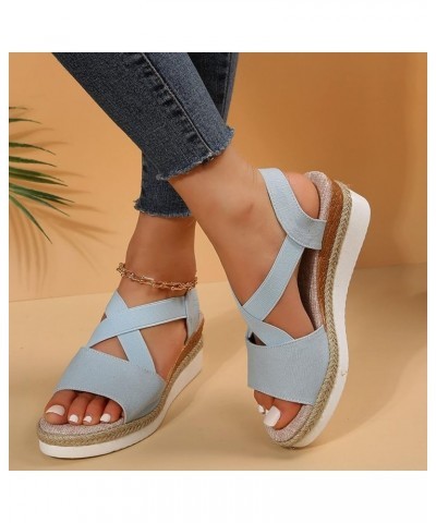 Women Ankle Strap Sparkly Rhinestone Wedge Sandal Beach Casual Boho Flat Non-Slip Flip Flops Sandal 77-ibzwp-g-blue $14.61 Sl...