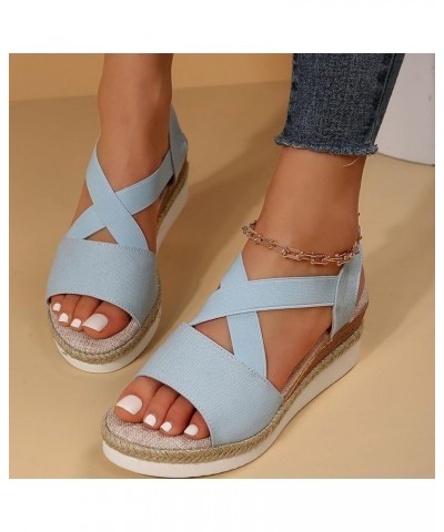 Women Ankle Strap Sparkly Rhinestone Wedge Sandal Beach Casual Boho Flat Non-Slip Flip Flops Sandal 77-ibzwp-g-blue $14.61 Sl...