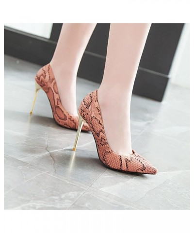 Women Snakeskin Heels Stilettos Pointed Closed Toe Slip On Pumps Animal Print Leopard Formal Dressy Shoes Event Party Dance C...