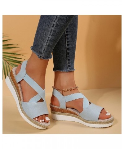 Women Ankle Strap Sparkly Rhinestone Wedge Sandal Beach Casual Boho Flat Non-Slip Flip Flops Sandal 77-ibzwp-g-blue $14.61 Sl...