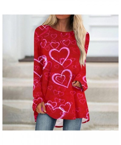 Valentine's Day Long Sleeve Shirt Women Casual Valentine's Day Print Shirt Fashion Crewneck Blouse Tops Holiday Clothes 16-re...