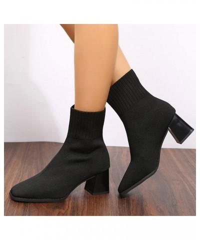 Fall Boots for Women 2023 Middle Heel Thick Heel Fly Woven Mesh Comfortable Breathable Wear Solid Color Sexy Style Black $18....