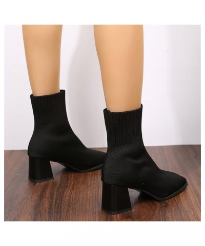 Fall Boots for Women 2023 Middle Heel Thick Heel Fly Woven Mesh Comfortable Breathable Wear Solid Color Sexy Style Black $18....