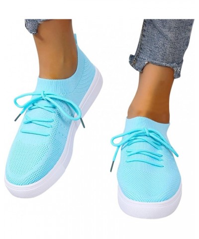 Women Slip on Shoes, Women's Platform Soft Sole Comfortable Lightweight Solid Color Lace-up Sneakers Z-01 Blue $23.56 Loafers...