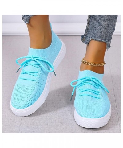 Women Slip on Shoes, Women's Platform Soft Sole Comfortable Lightweight Solid Color Lace-up Sneakers Z-01 Blue $23.56 Loafers...