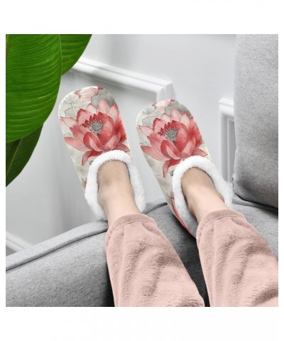 Winter Fuzzy Fleece Warm Memory Foam Cozy Shoes Closed Back House Slippers for Women Girl Men Indoor Outdoor Bedroom Red Wate...