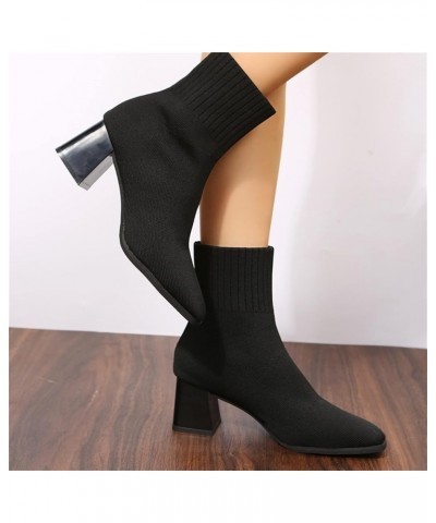 Fall Boots for Women 2023 Middle Heel Thick Heel Fly Woven Mesh Comfortable Breathable Wear Solid Color Sexy Style Black $18....