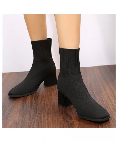 Fall Boots for Women 2023 Middle Heel Thick Heel Fly Woven Mesh Comfortable Breathable Wear Solid Color Sexy Style Black $18....