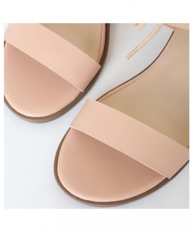 Casual Women Round Toe Sandals Comfort Chunky Block Mid Heel Sandals Lace up Open Back Strappy Dress Shoes Apricot $31.26 San...