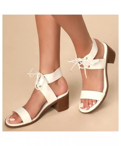 Casual Women Round Toe Sandals Comfort Chunky Block Mid Heel Sandals Lace up Open Back Strappy Dress Shoes Apricot $31.26 San...