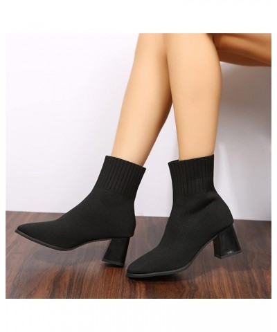 Fall Boots for Women 2023 Middle Heel Thick Heel Fly Woven Mesh Comfortable Breathable Wear Solid Color Sexy Style Black $18....