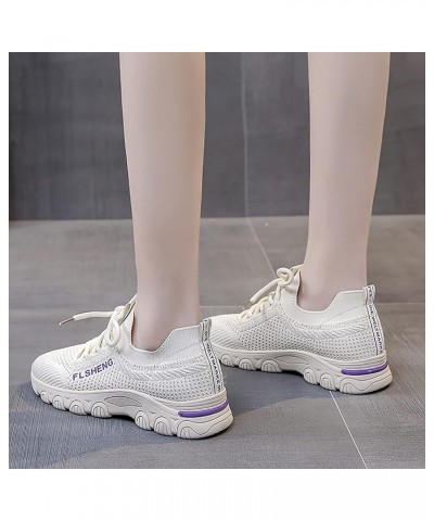 Women's Fashion Arch Support Walking Sneakers for Women Casual Shoes Knit Detail Sport Shoes Mesh Lace Up Running Shoes Beige...