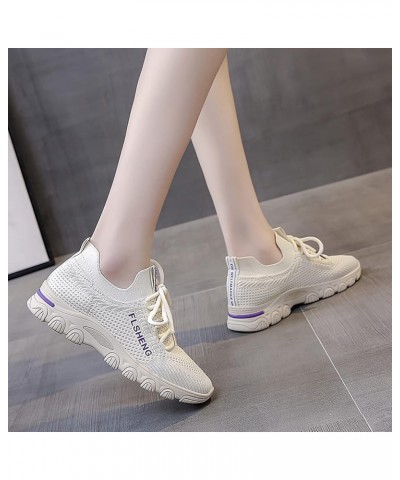 Women's Fashion Arch Support Walking Sneakers for Women Casual Shoes Knit Detail Sport Shoes Mesh Lace Up Running Shoes Beige...