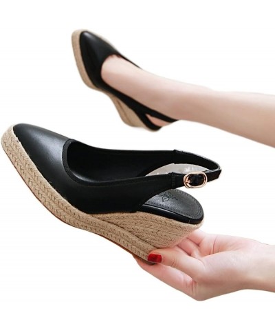 Woman Espadrilles Wedge Sandals White Blue High Heel Office Party Summer Platform Pointed Toe Lady Fisherman Slingbacks (Colo...