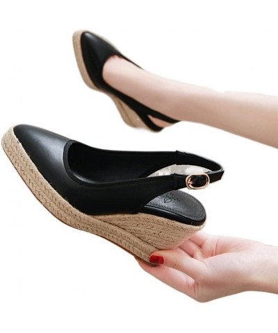 Woman Espadrilles Wedge Sandals White Blue High Heel Office Party Summer Platform Pointed Toe Lady Fisherman Slingbacks (Colo...