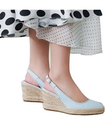 Woman Espadrilles Wedge Sandals White Blue High Heel Office Party Summer Platform Pointed Toe Lady Fisherman Slingbacks (Colo...