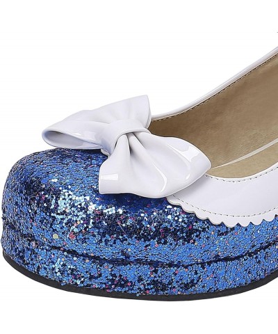 Sequin Glitter Mary Jane Pumps Chunky Block Heels Lolita Sparkly Platform Buckled Uniform Dress Shoes Blue $17.99 Pumps