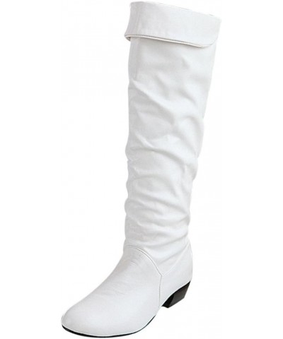 Women Boots Knee High, Womens Over The Knee High Flat Boots Winter Fall Round Toe Boots Classic Western Long Boots Zb6-white ...