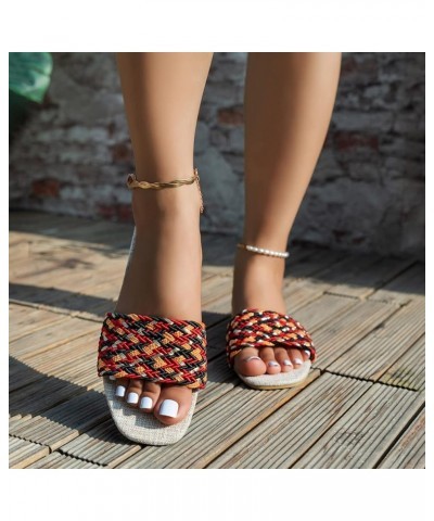 Breathing Design Shoes for Women Ladies Fashion Summer Color Woven Sandals Square Toe Open Toe Flat Beach Wrlb-red $11.70 San...