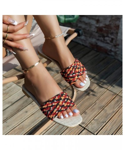 Breathing Design Shoes for Women Ladies Fashion Summer Color Woven Sandals Square Toe Open Toe Flat Beach Wrlb-red $11.70 San...