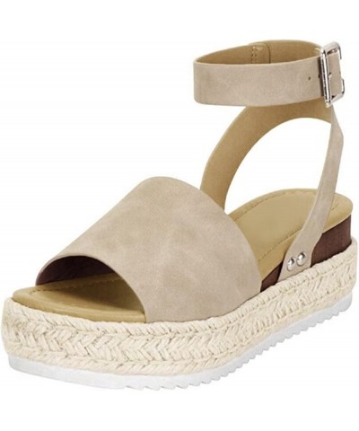 Summer Sandals for Women 2023 Trendy Sandals Women Wide Open Toe Buckle Ankle Strap Espadrilles Wedge Casual Sandal Khaki $17...