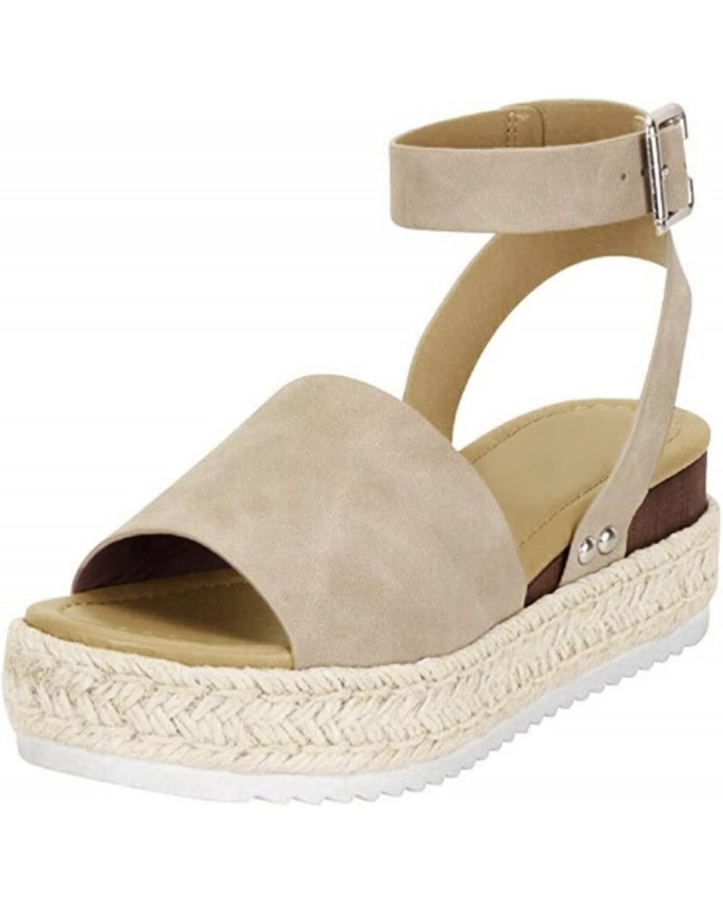 Summer Sandals for Women 2023 Trendy Sandals Women Wide Open Toe Buckle Ankle Strap Espadrilles Wedge Casual Sandal Khaki $17...