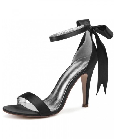 Women's Satin Bridal Wedding Shoes Open Toe Stiletto Heel Ankle Strap Pump Dress 4.13" Heel,Black,6 $42.39 Sandals