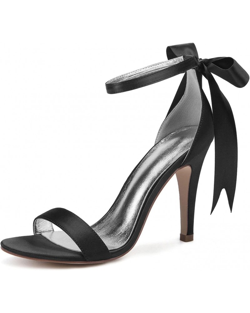 Women's Satin Bridal Wedding Shoes Open Toe Stiletto Heel Ankle Strap Pump Dress 4.13" Heel,Black,6 $42.39 Sandals