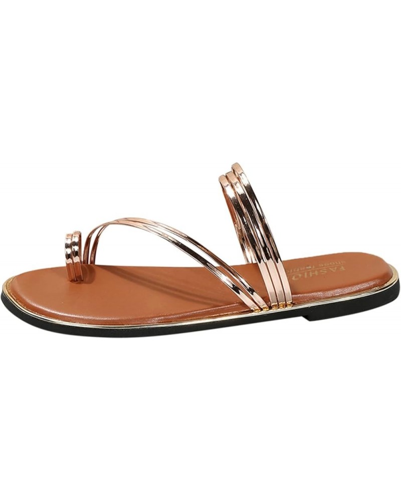 Women's Elastic Strappy String Thong Ankle Strap Summer Gladiator Sandals Women's Comfy Orthotic Sandals Gold $11.71 Sandals