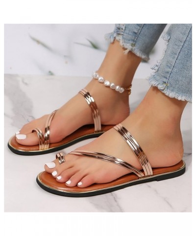 Women's Elastic Strappy String Thong Ankle Strap Summer Gladiator Sandals Women's Comfy Orthotic Sandals Gold $11.71 Sandals