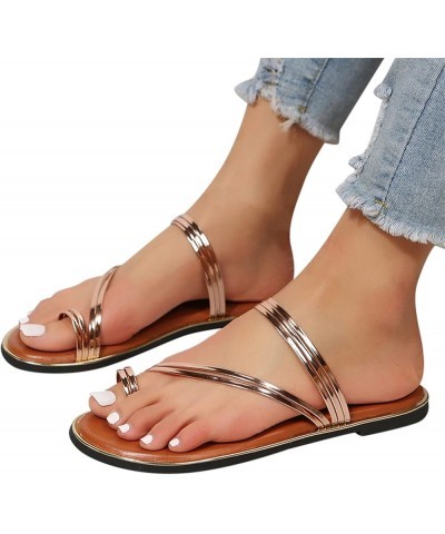 Women's Elastic Strappy String Thong Ankle Strap Summer Gladiator Sandals Women's Comfy Orthotic Sandals Gold $11.71 Sandals