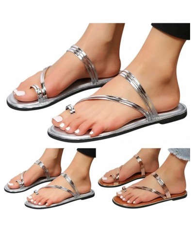 Women's Elastic Strappy String Thong Ankle Strap Summer Gladiator Sandals Women's Comfy Orthotic Sandals Gold $11.71 Sandals