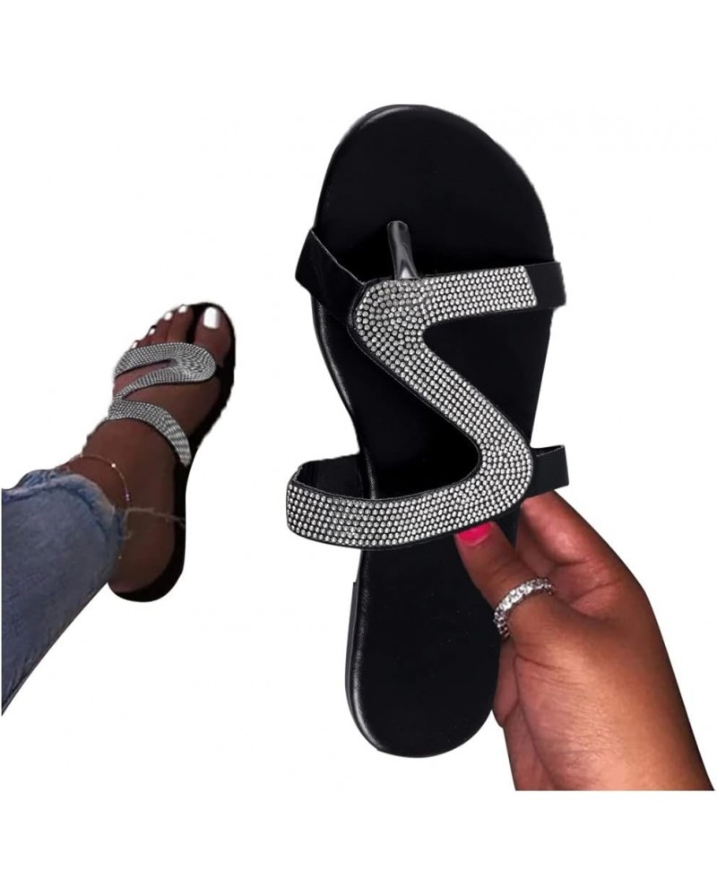 Sandals Women Dressy Summer Flat,Women's Rhinestone Roman Flat Sandals Open Toe Crystal Slippers Sandals Silver $9.67 Sandals