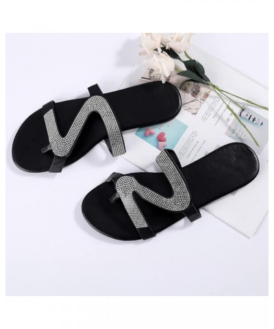 Sandals Women Dressy Summer Flat,Women's Rhinestone Roman Flat Sandals Open Toe Crystal Slippers Sandals Silver $9.67 Sandals